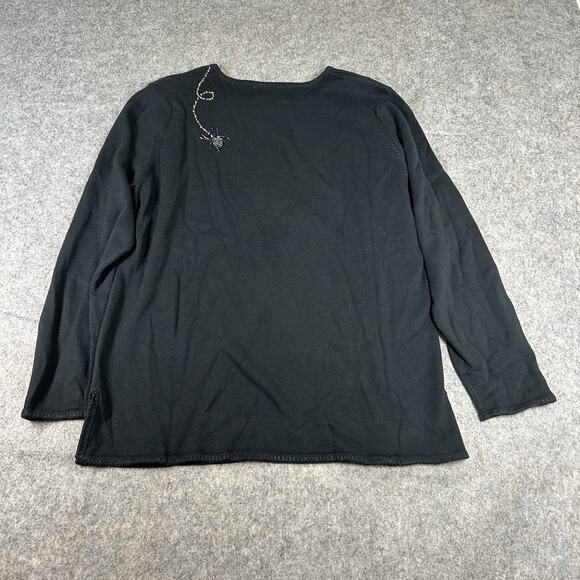 The Quacker Factory Sweater Tunic Top Womens Medium Spider Web Beaded Halloween - Picture 7 of 8